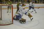 Cubs goalie stretches for puck