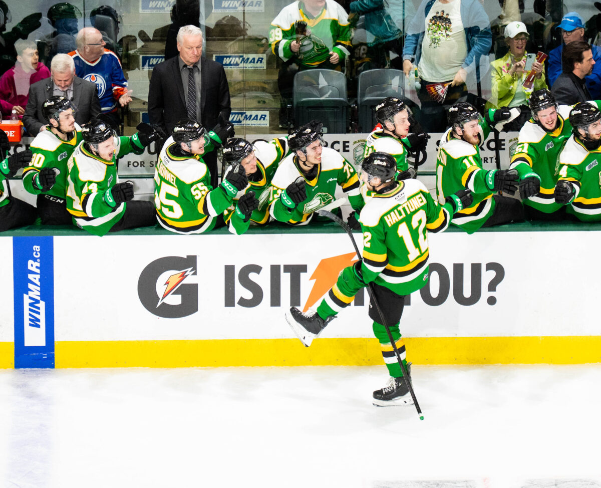 Kasper Halttunen celebrates a goal with his teammates