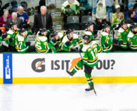 Kasper Halttunen celebrates a goal with his teammates
