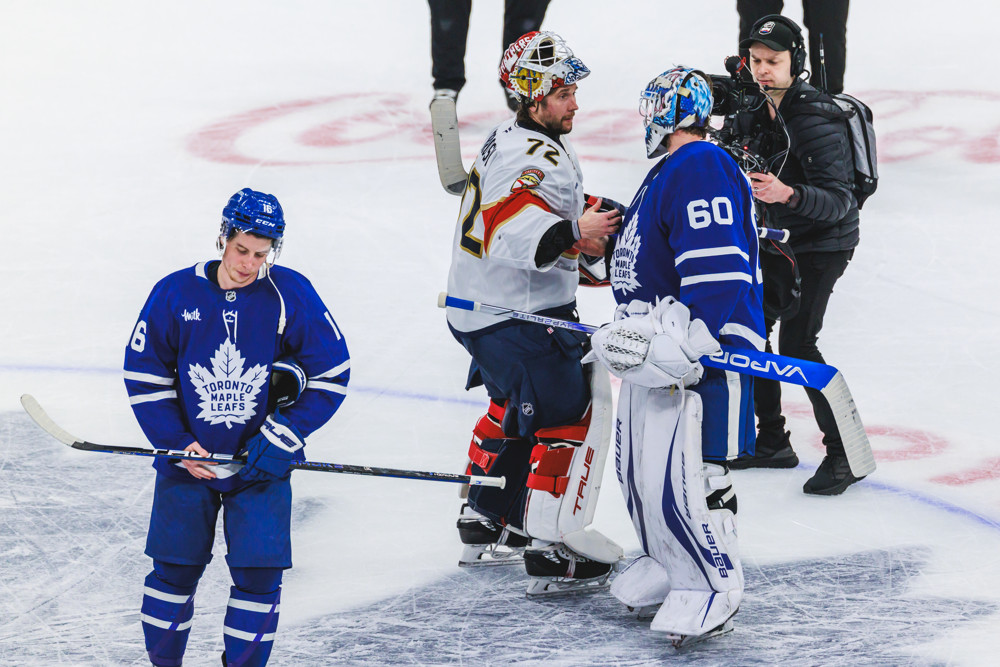 Maple Leafs forward Marner cries while goaltenders shake hands