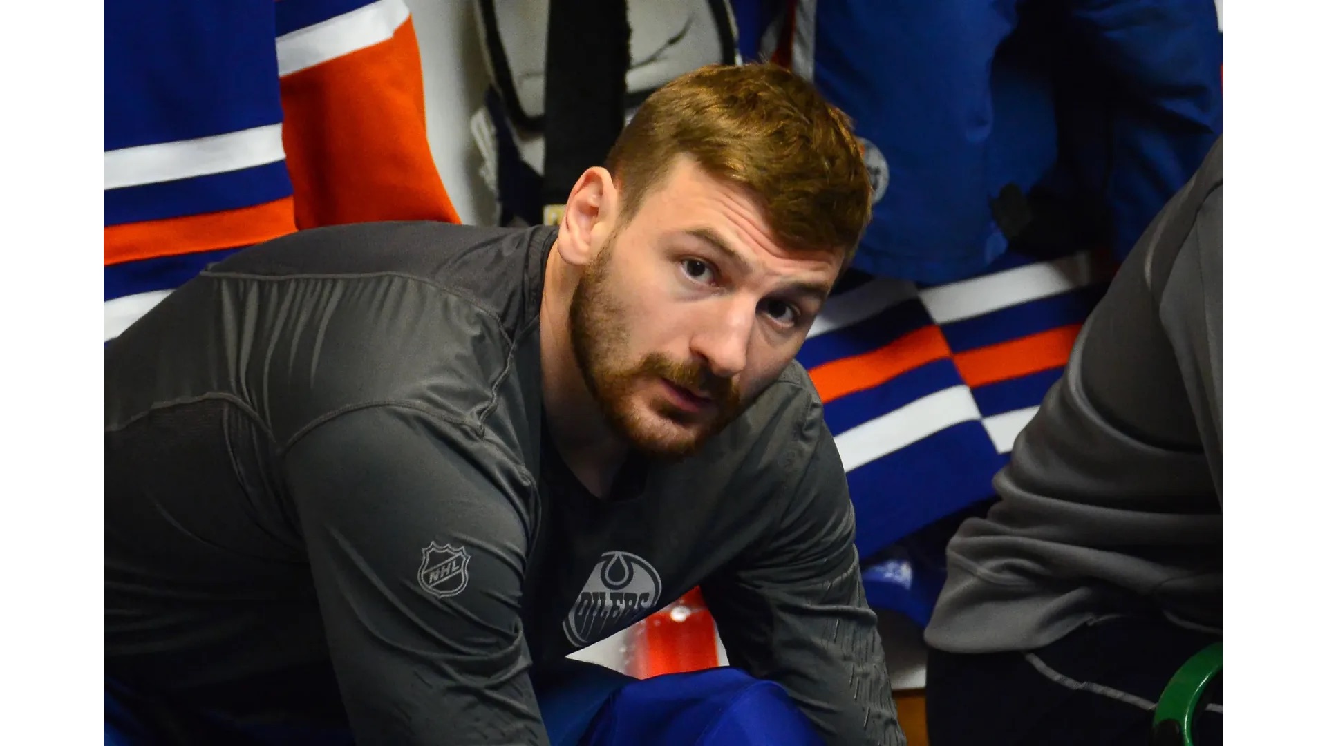 Edmonton Oilers one win away from Stanley Cup final, lose Hyman to injury 43 Zach Hyman pre-game in locker room