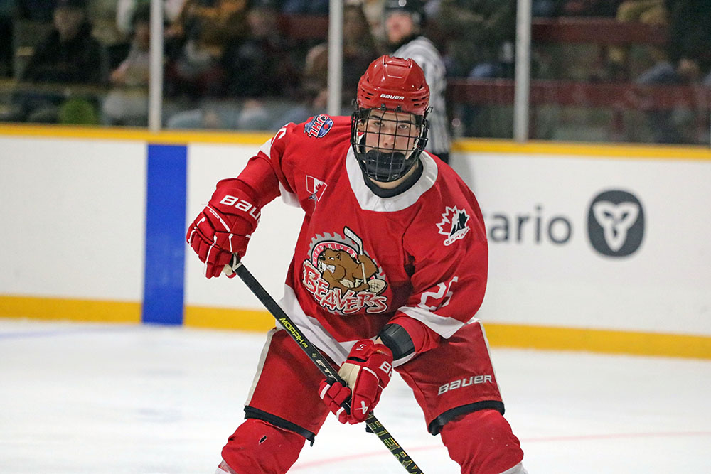 Blind River Beavers' forward Caleb Walker (#25) readies for play.