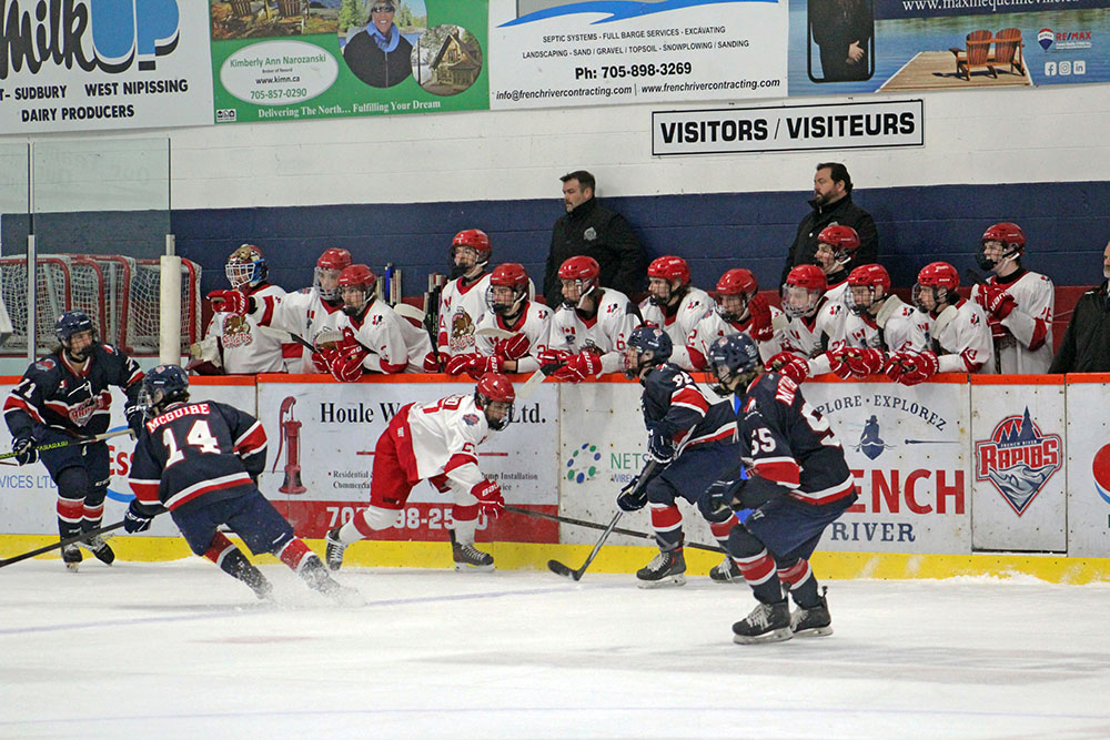Blind River Beavers bench engaged in the play during a game on Thursday, Oct. 2nd.